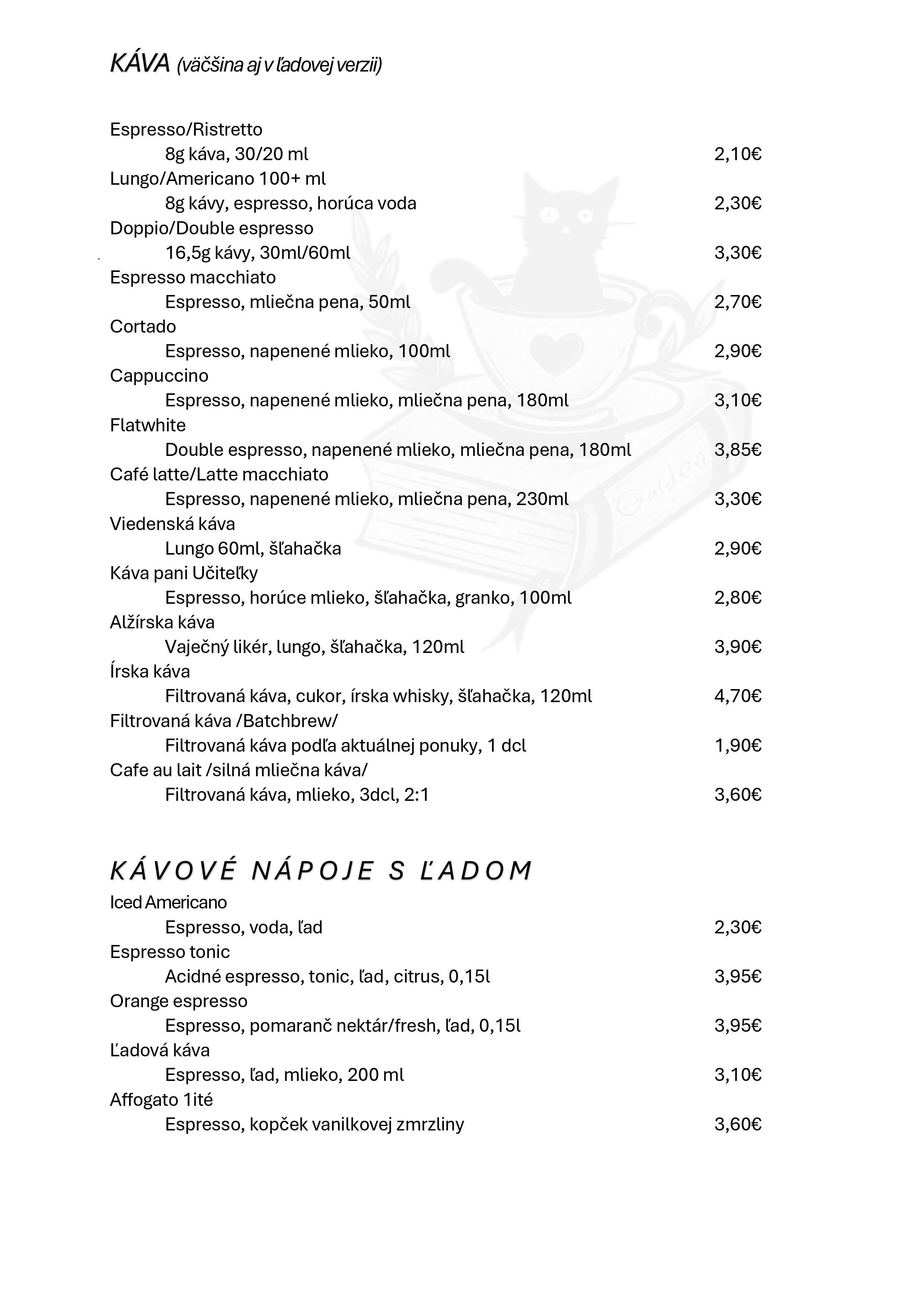 Menu Potulka Garden & Coffee