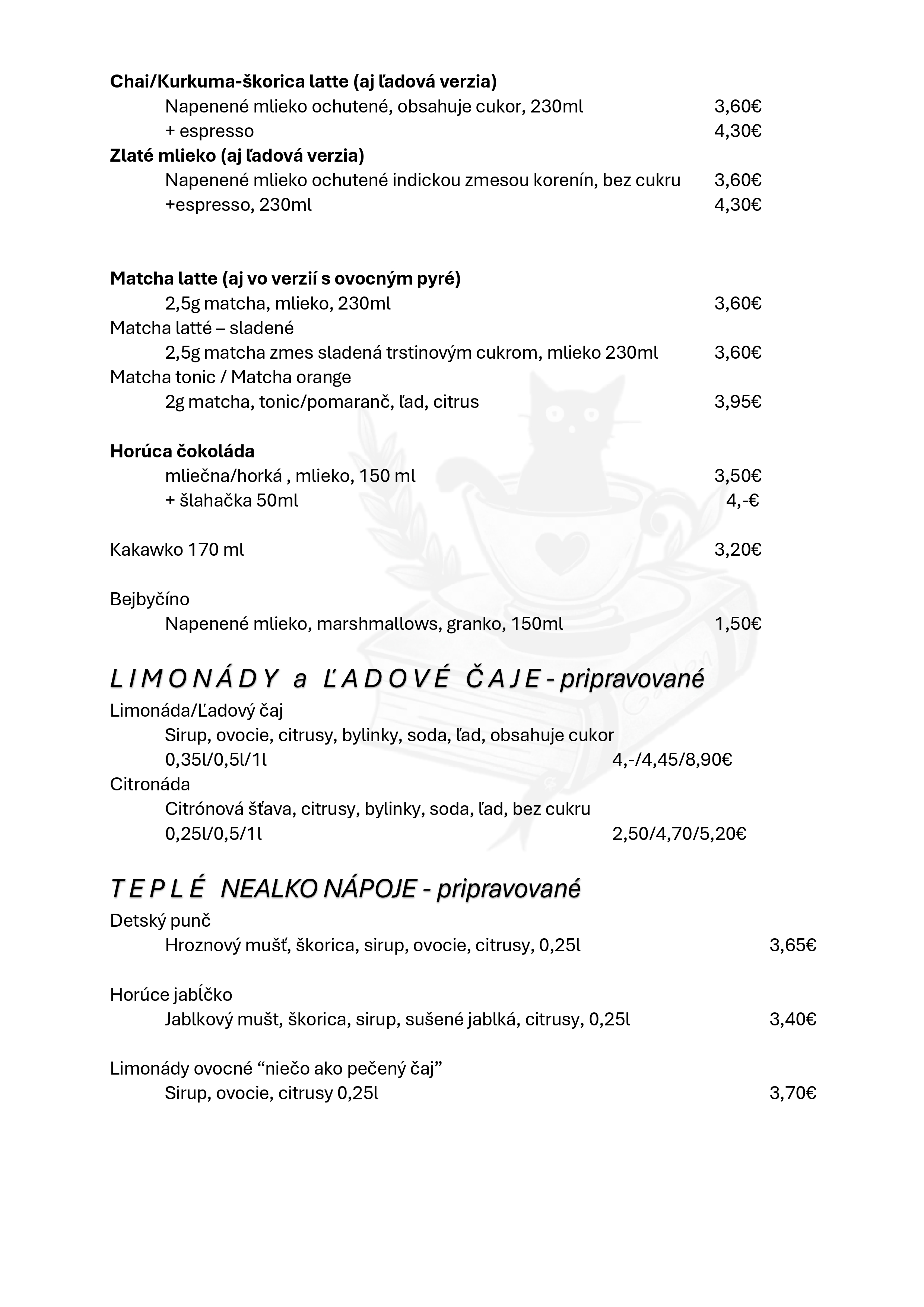Menu Potulka Garden & Coffee